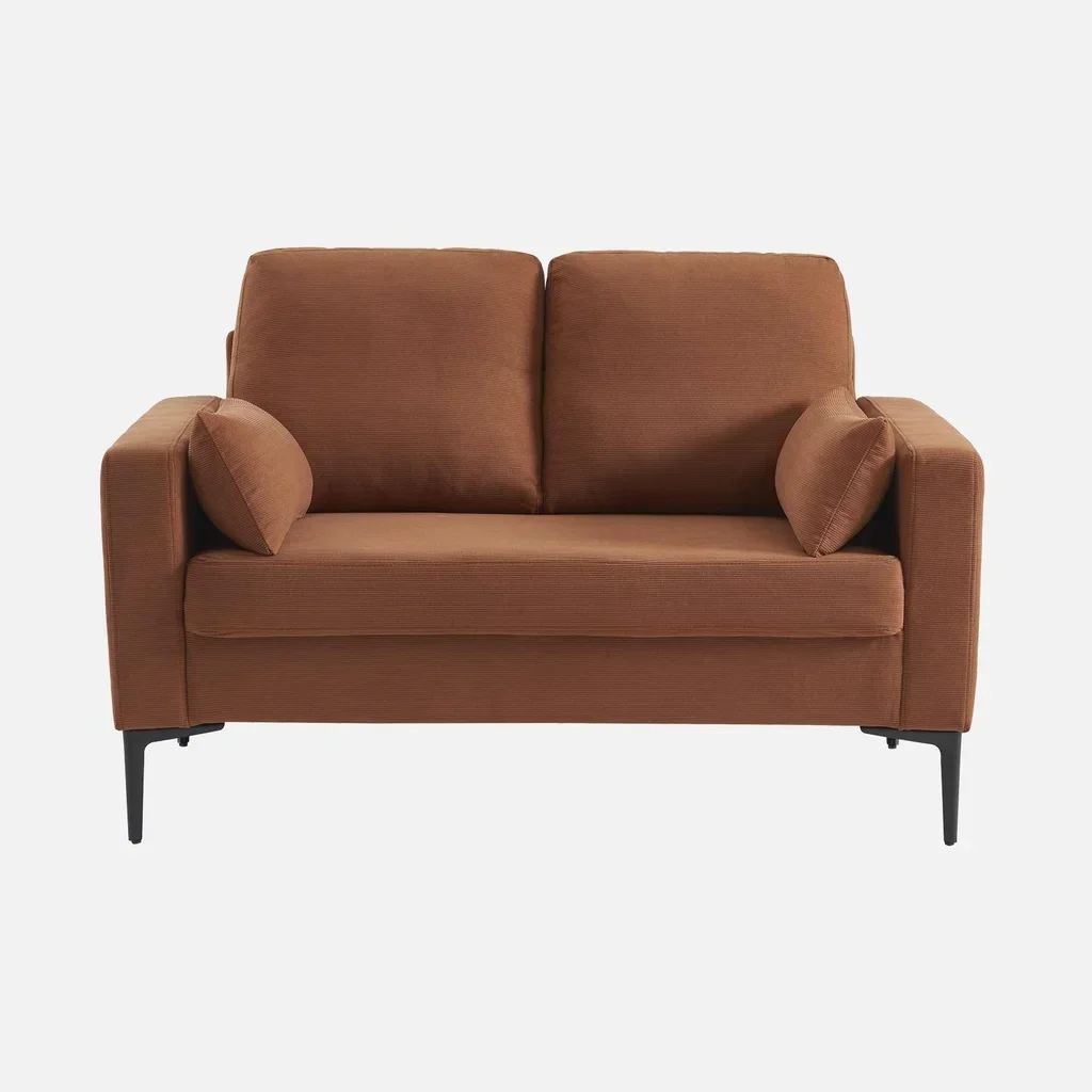 2-Sitzer Sofa Beige Cord Samt mit Metallbeinen Skandinavisches Design