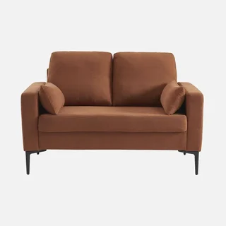 2-Sitzer Sofa Beige Cord Samt mit Metallbeinen Skandinavisches Design