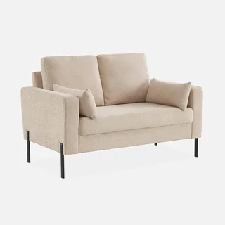 2-Sitzer Cord-Samt Sofa beige Bjorn schwarze Metallfüße