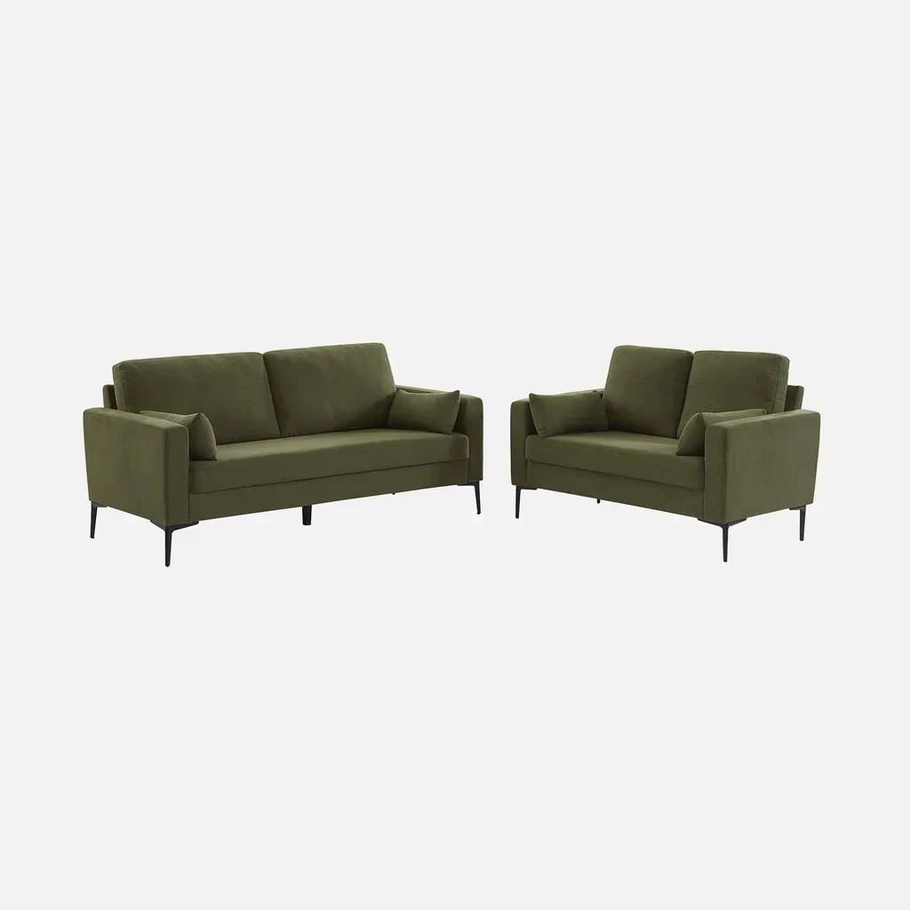 2-Sitzer Sofa Beige Cord Samt Schwarze Metallfüße Bjorn