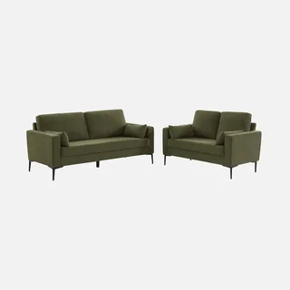 2-Sitzer Sofa Beige Cord Samt Schwarze Metallfüße Bjorn