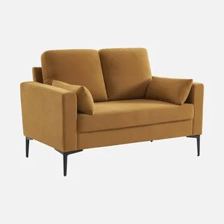 2-Sitzer Sofa Bjorn Beige Cord Samt Minimalistisches Design Metallfüße
