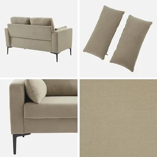 2-Sitzer Sofa Cremefarben Cord Samt Schwarze Metallbeine Modernes Wohnzimmer