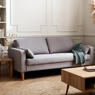 3-Sitzer Sofa Bjorn Eukalyptus Holz Dunkelgrau Meliert Stoff