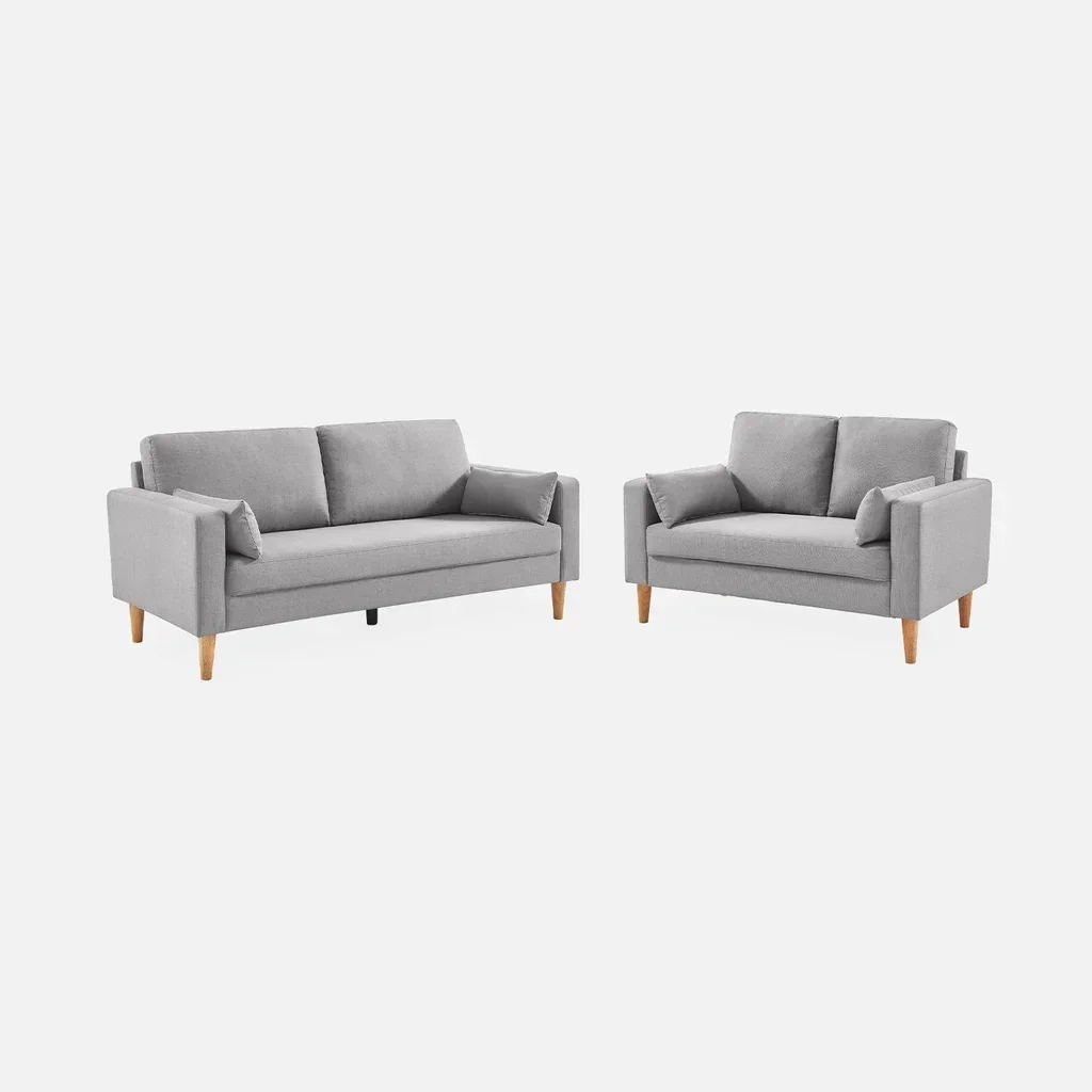 3-Sitzer Sofa Bjorn Eukalyptus Holz Dunkelgrau Meliert Stoff