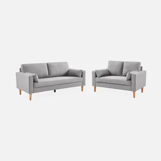 3-Sitzer Sofa Bjorn Eukalyptus Holz Dunkelgrau Meliert Stoff