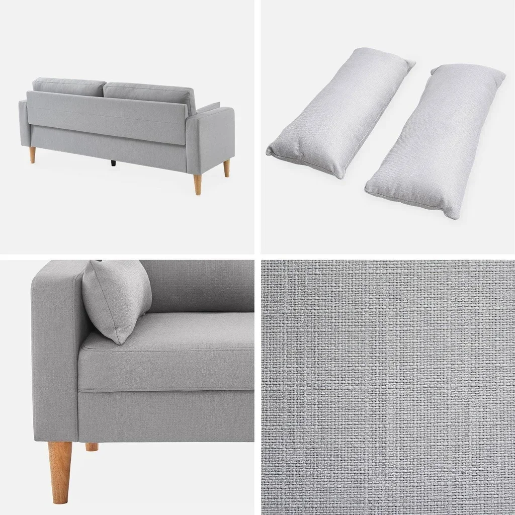 3-Sitzer Sofa Bjorn Eukalyptus Holz Dunkelgrau Meliert Stoff