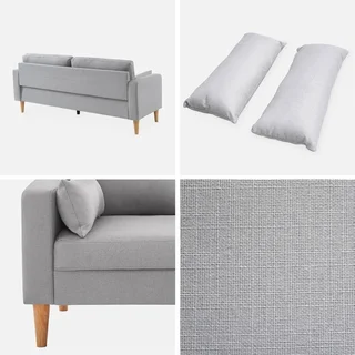 3-Sitzer Sofa Bjorn Eukalyptus Holz Dunkelgrau Meliert Stoff