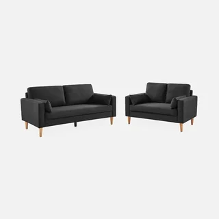 3-Sitzer Sofa Bjorn Dunkelgrau Meliert Massivholz