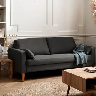 3-Sitzer Sofa Bjorn Dunkelgrau Meliert Massivholz