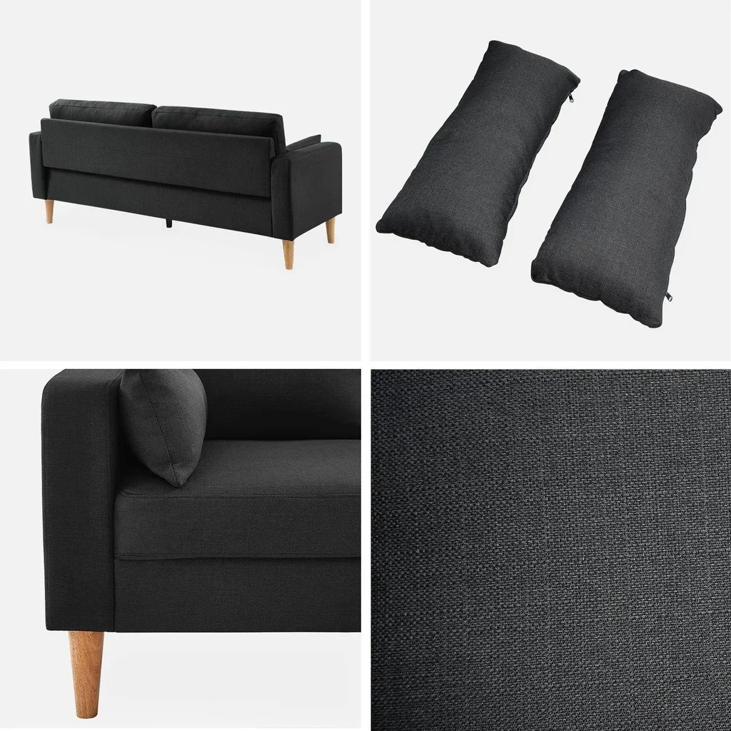 3-Sitzer Sofa Bjorn Dunkelgrau Meliert Massivholz