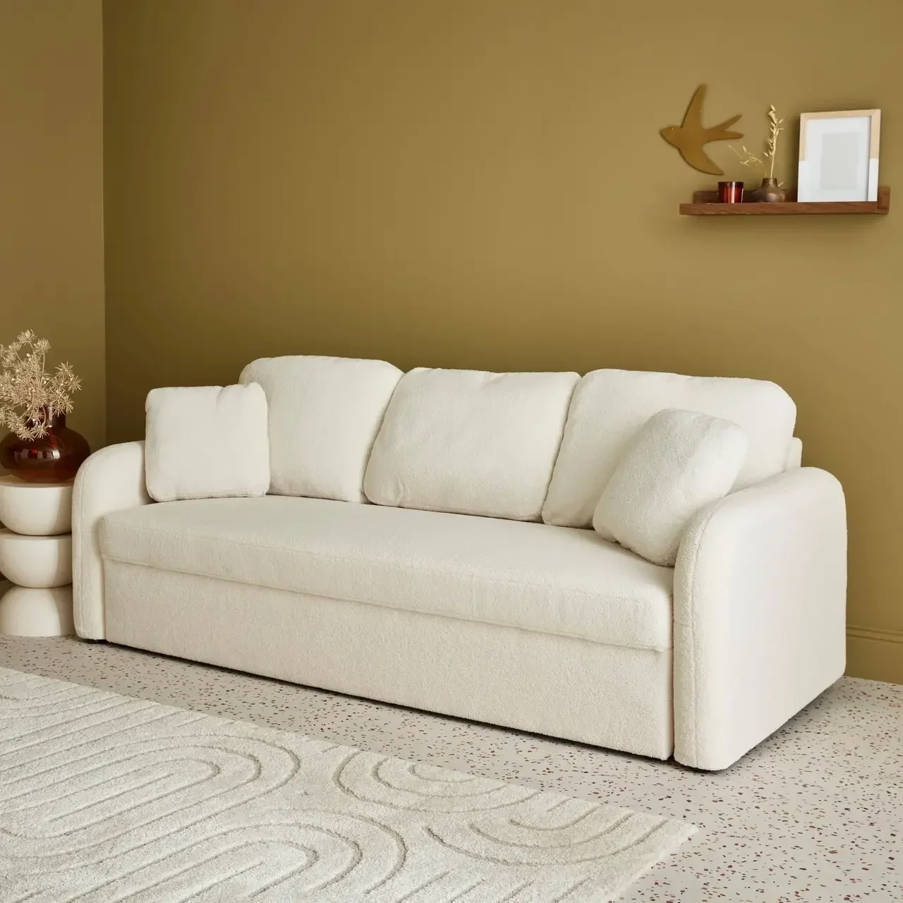Canapé 3 places bouclette Milano lignes arrondies design moderne