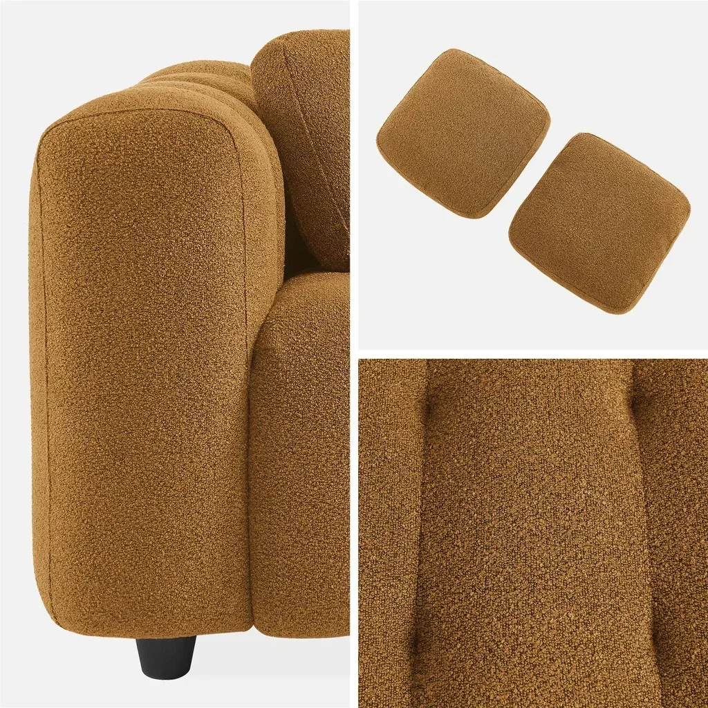 Divano moderno capitonné in bouclé texture beige a 3 posti
