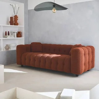 Divano 3 Posti Bouclé Strutturato Capitonné Design Contemporaneo Comfort