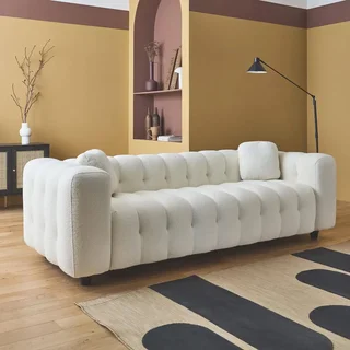 Divano 3 Posti in Bouclé Texture Capitonné Design Contemporaneo Soggiorno Moderno