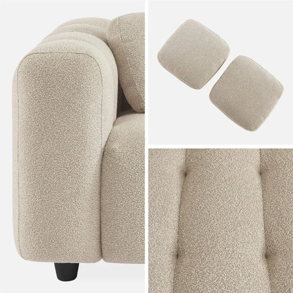 Divano 3 posti capitonné tessuto bouclé strutturato design contemporaneo