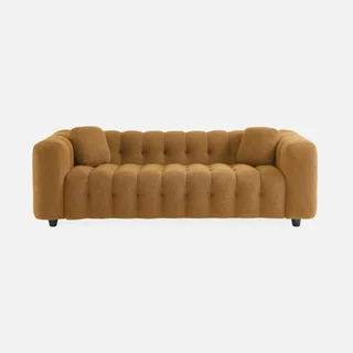Divano moderno capitonné in bouclé texture beige a 3 posti