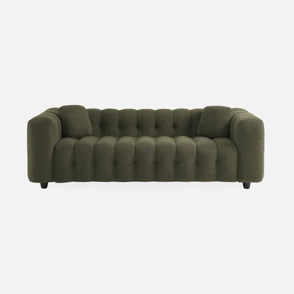 Divano 3 posti bouclé tessuto strutturato trapuntato design contemporaneo