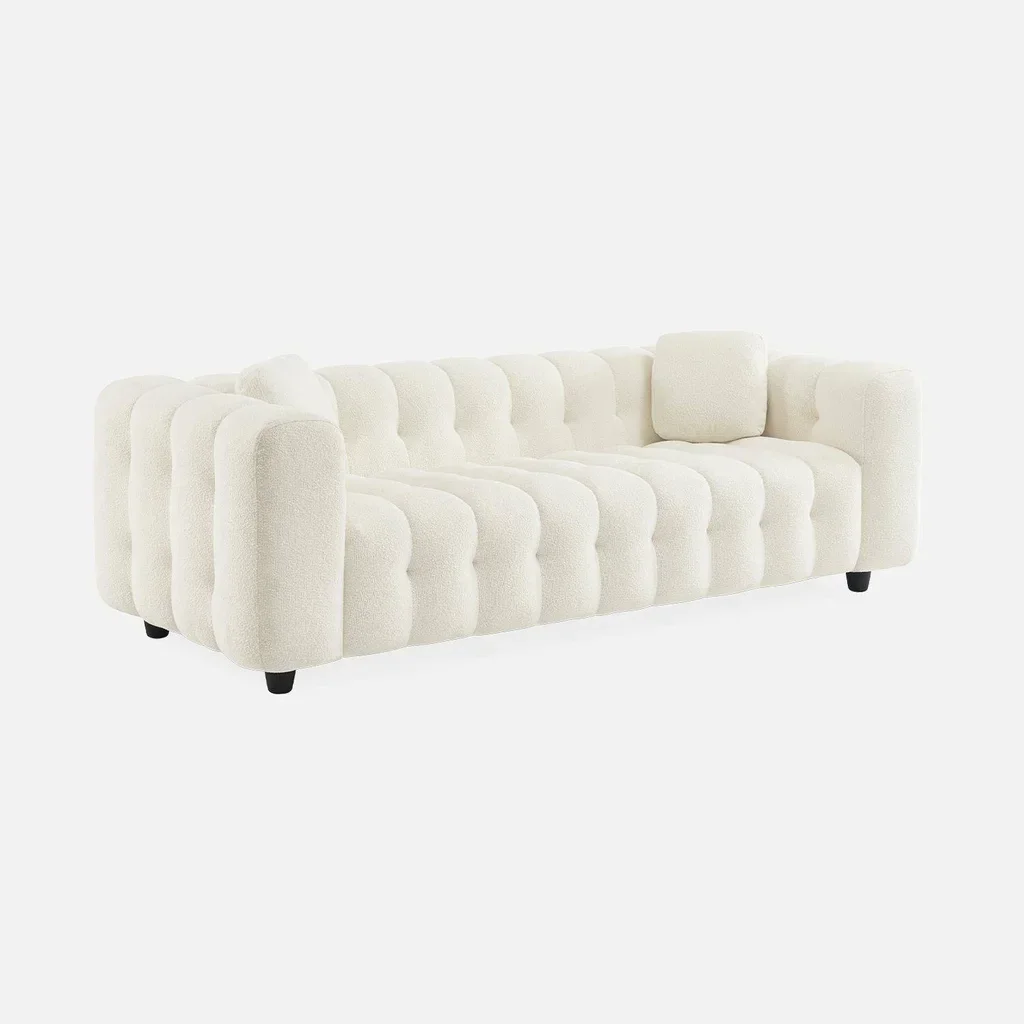 Divano 3 Posti in Bouclé Texture Capitonné Design Contemporaneo Soggiorno Moderno