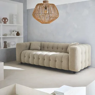 Divano 3 posti capitonné tessuto bouclé strutturato design contemporaneo