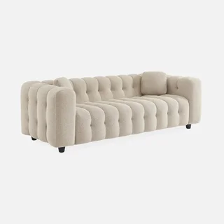 Divano 3 posti capitonné tessuto bouclé strutturato design contemporaneo