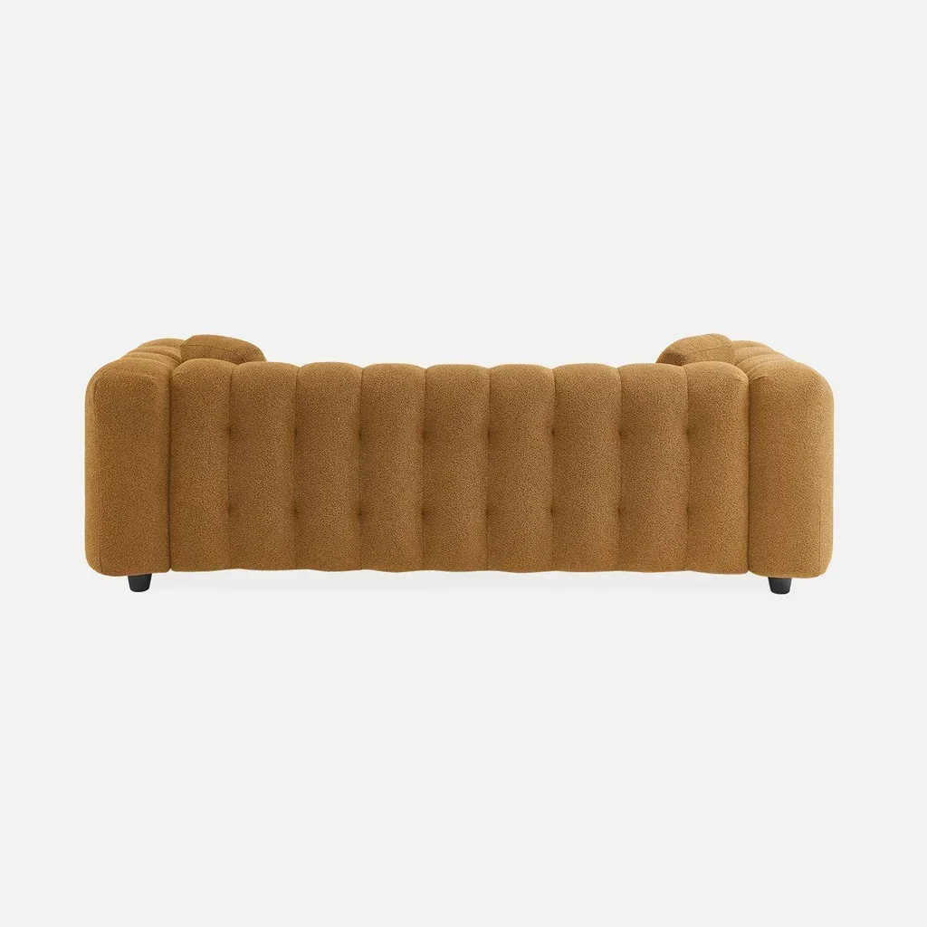 Divano moderno capitonné in bouclé texture beige a 3 posti