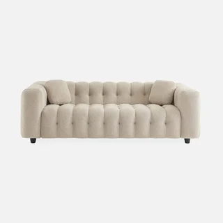 Divano 3 posti capitonné tessuto bouclé strutturato design contemporaneo