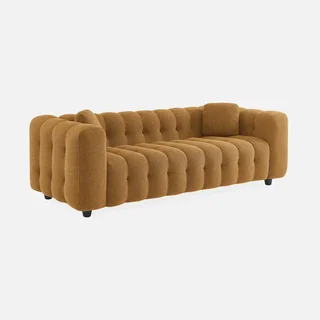 Divano moderno capitonné in bouclé texture beige a 3 posti