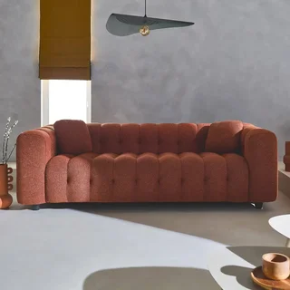 Divano 3 Posti Bouclé Strutturato Capitonné Design Contemporaneo Comfort
