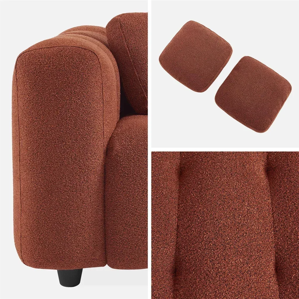 Divano 3 Posti Bouclé Strutturato Capitonné Design Contemporaneo Comfort