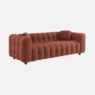 Divano 3 Posti Bouclé Strutturato Capitonné Design Contemporaneo Comfort