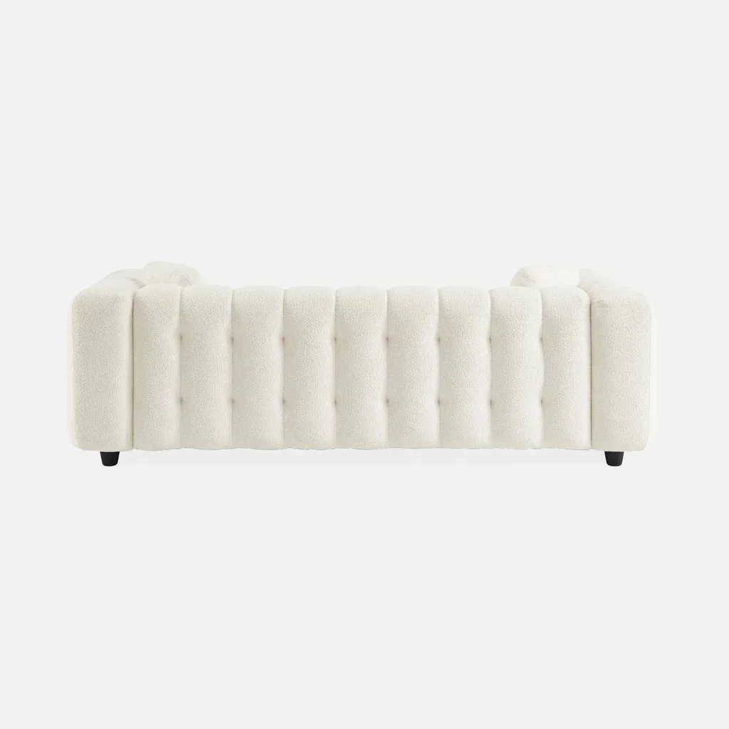 Divano 3 Posti in Bouclé Texture Capitonné Design Contemporaneo Soggiorno Moderno