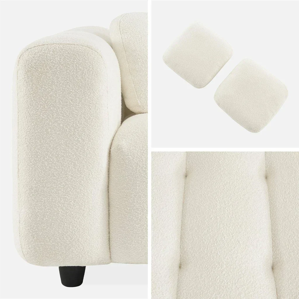 Divano 3 Posti in Bouclé Texture Capitonné Design Contemporaneo Soggiorno Moderno