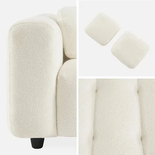 Divano 3 Posti in Bouclé Texture Capitonné Design Contemporaneo Soggiorno Moderno