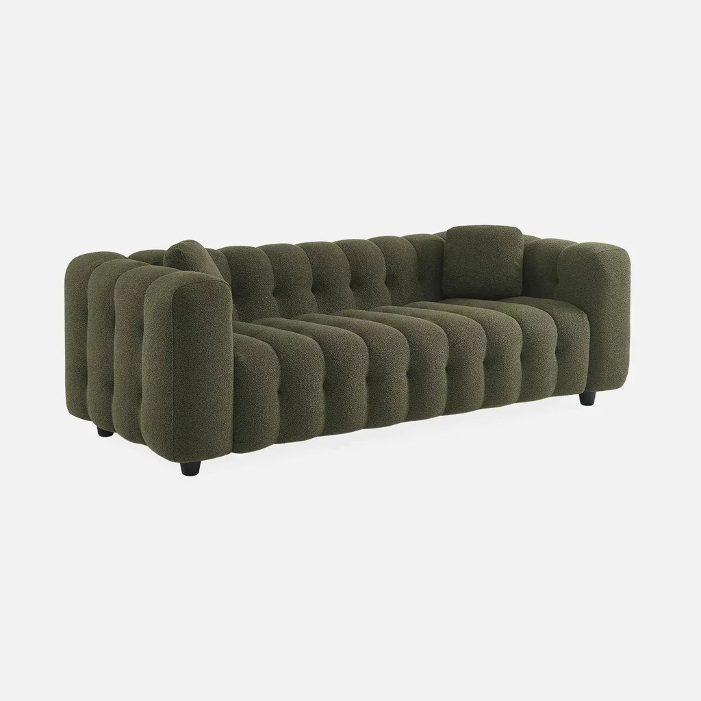 Divano 3 posti bouclé tessuto strutturato trapuntato design contemporaneo