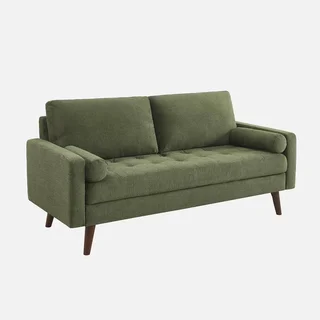 Sofá 3 Lugares Capitonê Chenille Verde Oliva Estilo Escandinavo Ivar