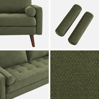 Sofá 3 Lugares Capitonê Chenille Verde Oliva Estilo Escandinavo Ivar