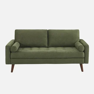 Sofá 3 Lugares Capitonê Chenille Verde Oliva Estilo Escandinavo Ivar