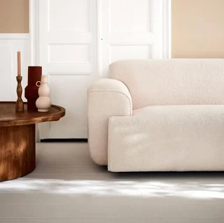 Divano 3 posti tessuto bouclé crema design minimalista Wallas