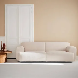Divano 3 posti tessuto bouclé crema design minimalista Wallas