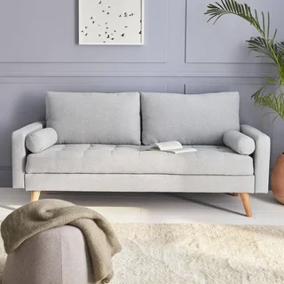 3 Seater Sofa Ivar Dark Grey Tufted Fabric Scandinavian Design