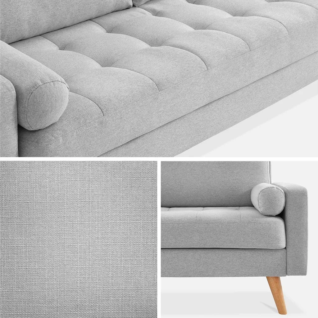 3 Seater Sofa Ivar Dark Grey Tufted Fabric Scandinavian Design