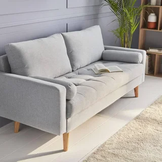 3 Seater Sofa Ivar Dark Grey Tufted Fabric Scandinavian Design