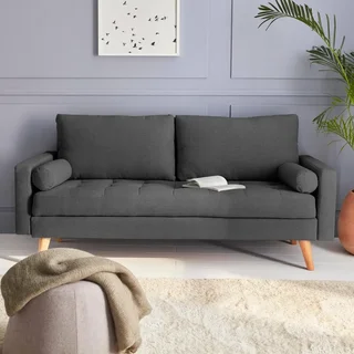 Ivar 3-Seater Sofa Dark Grey Tufted Scandinavian Design Solid Wood