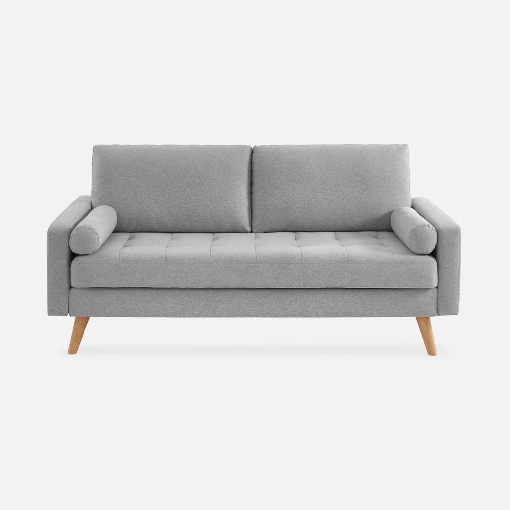 3 Seater Sofa Ivar Dark Grey Tufted Fabric Scandinavian Design