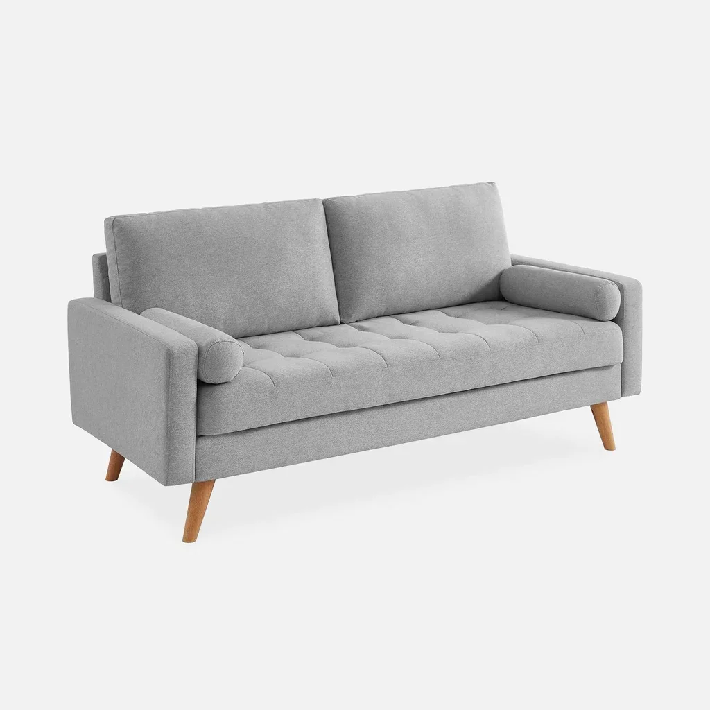 3 Seater Sofa Ivar Dark Grey Tufted Fabric Scandinavian Design