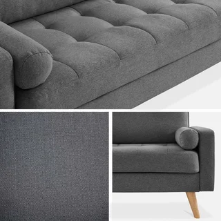 Ivar 3-Seater Sofa Dark Grey Tufted Scandinavian Design Solid Wood