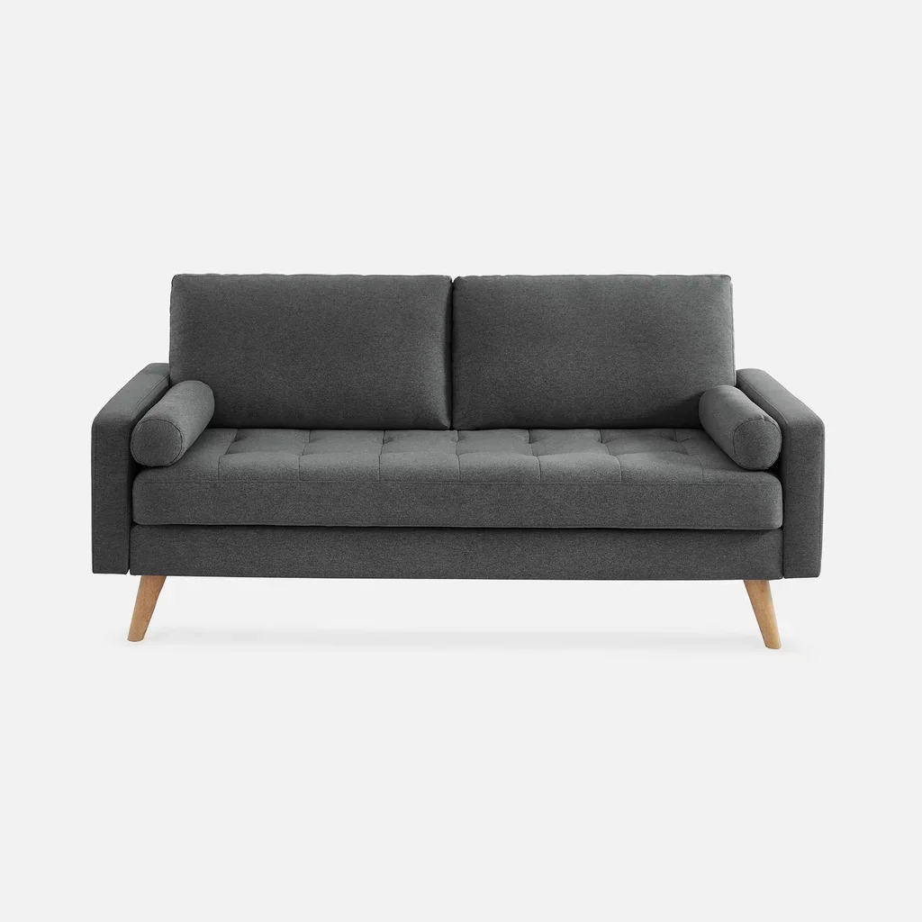 Ivar 3-Seater Sofa Dark Grey Tufted Scandinavian Design Solid Wood