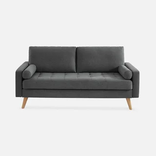 Ivar 3-Seater Sofa Dark Grey Tufted Scandinavian Design Solid Wood