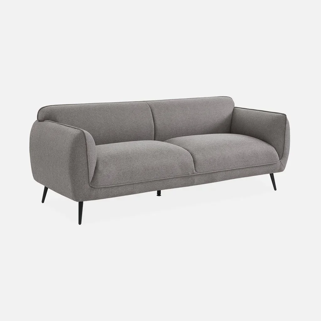 Beiges 3-Sitzer Sofa Stoff schwarze Metallfüße gemütliches zeitgenössisches Wohnzimmer